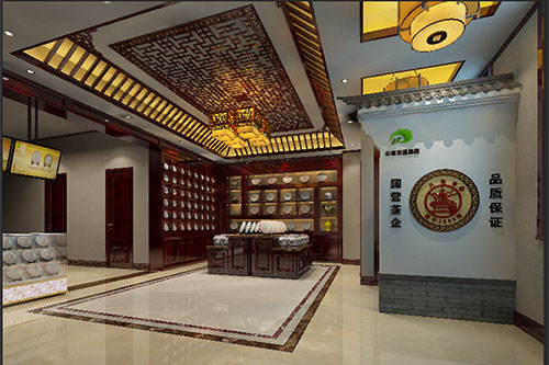 横县古朴典雅的中式茶叶店大堂设计效果图